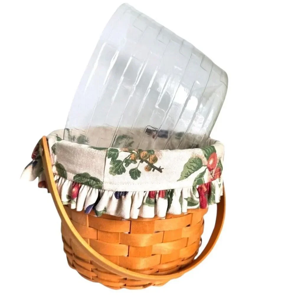 Longaberger Fruit Medley Basket w Handle incl Fabric Liner & Plastic Protector